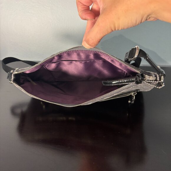 Coach Poppy Signature C Metallic Gray Black Patent East/West Swingpack Crossbody - Picture 9 of 9